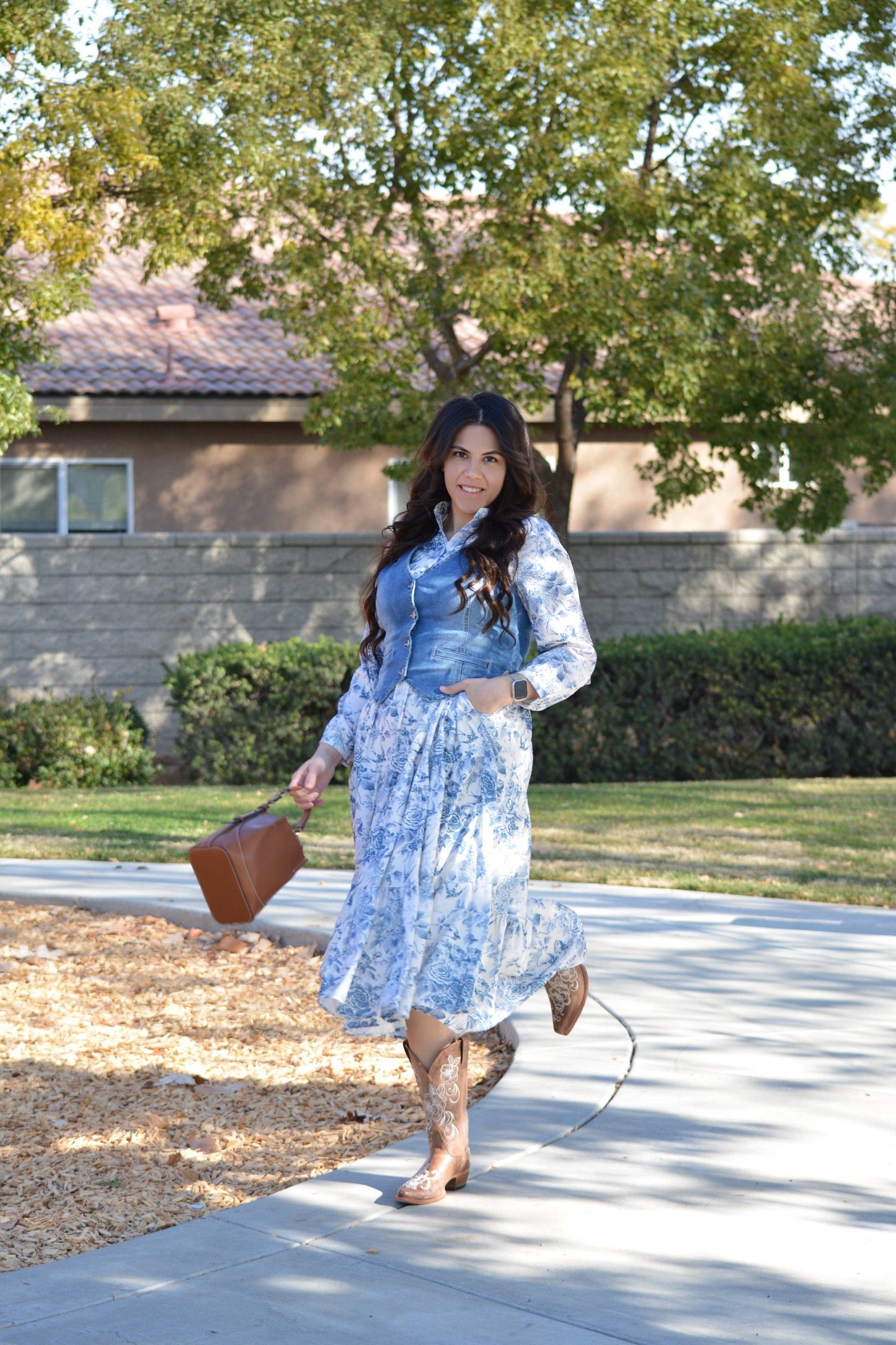 Morocco Blue Floral Midi Dress