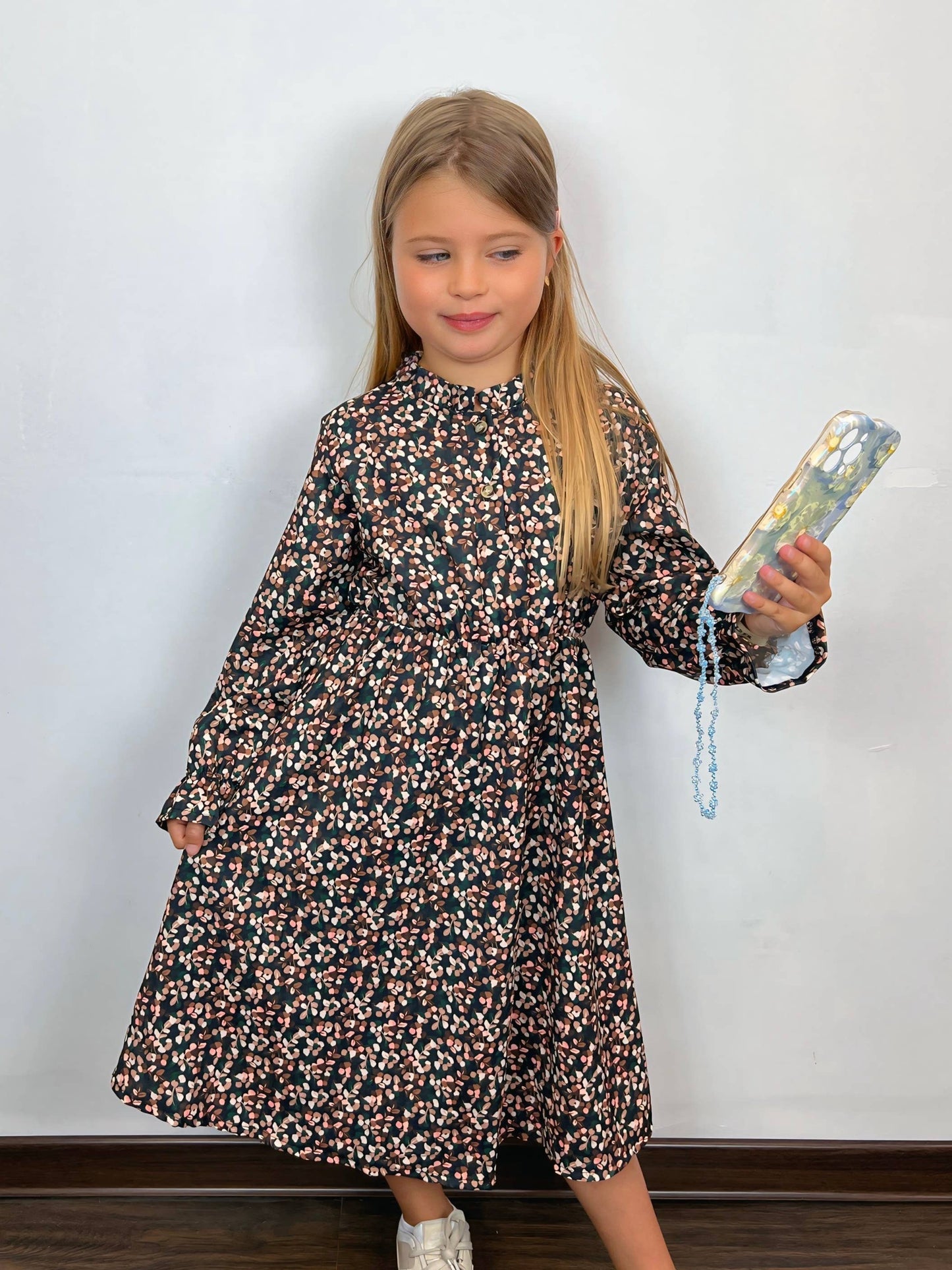 Girls' liberty floral print long sleeve long dress