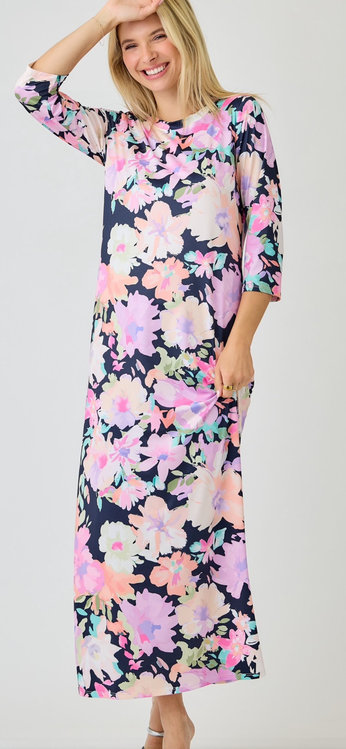 Navy Floral Maxi Length Layering Dress
