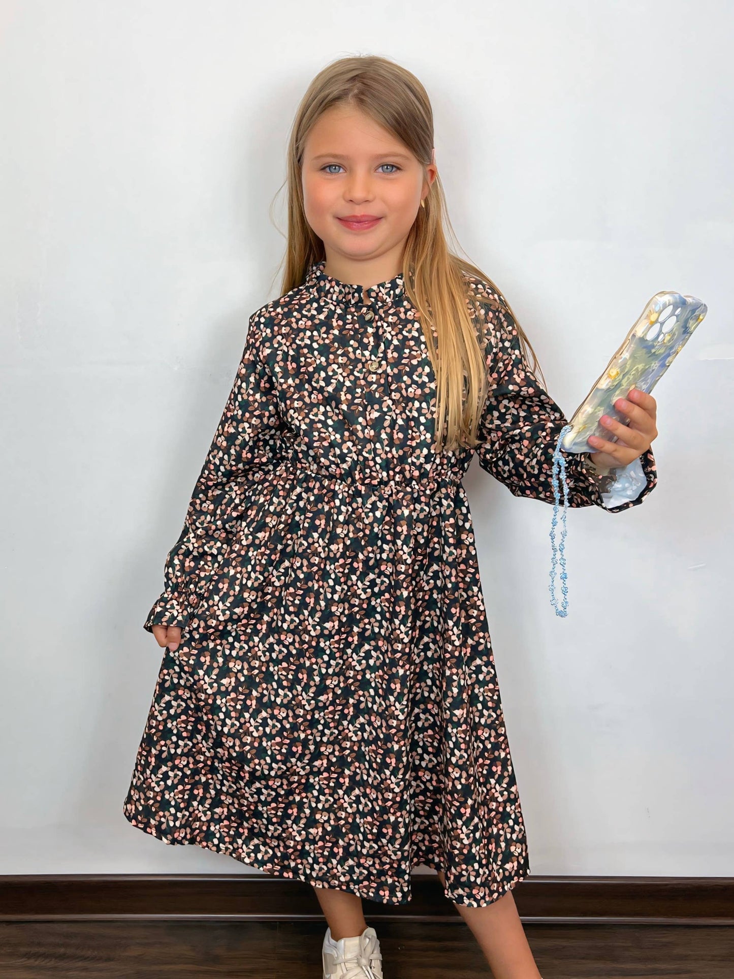 Girls' liberty floral print long sleeve long dress