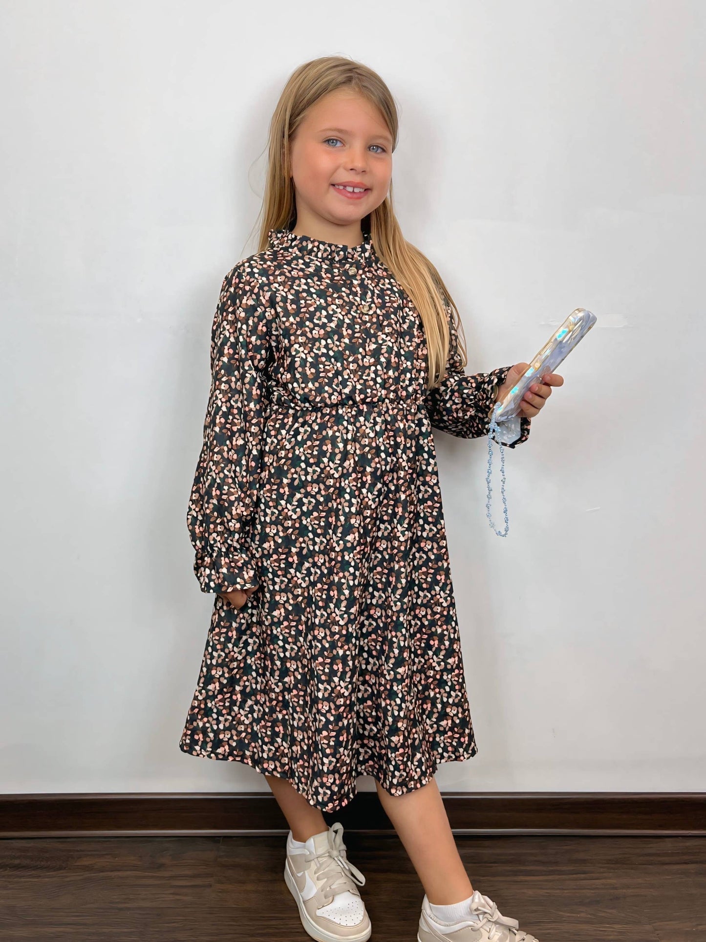 Girls' liberty floral print long sleeve long dress