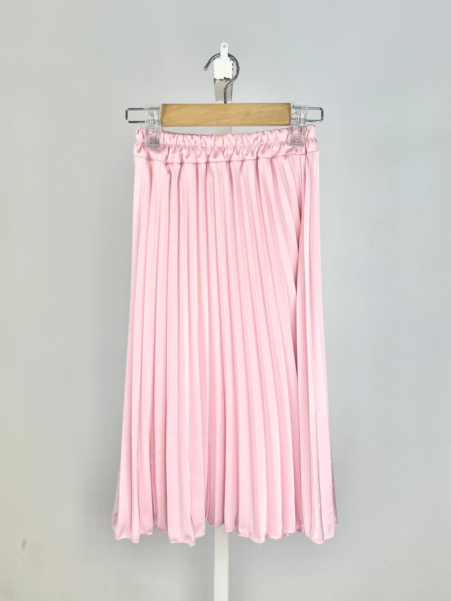 Girls' Mid-Length Pleated Satin Skirt