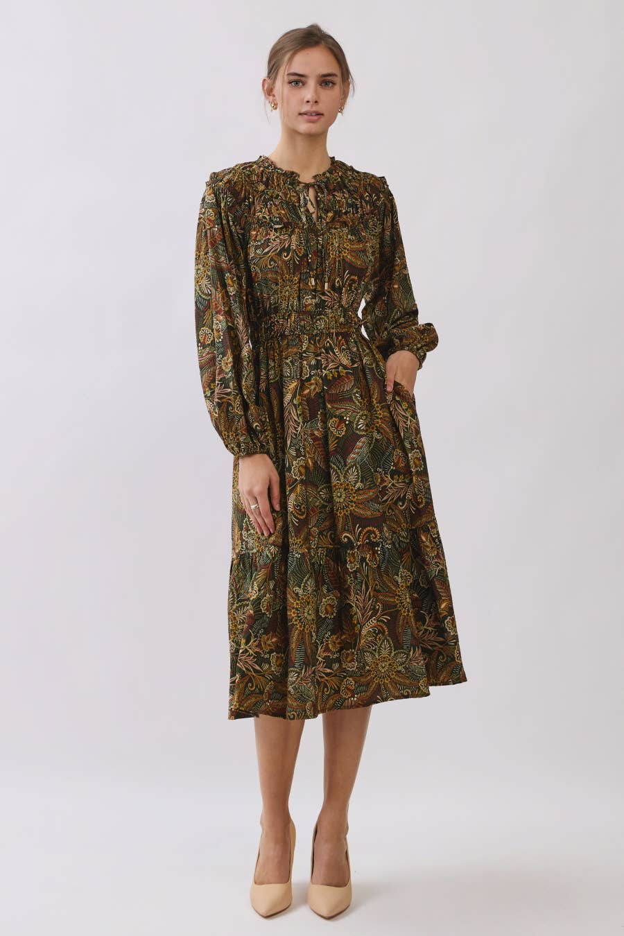 Plus Floral Paisley Print Tiered Mini Dress