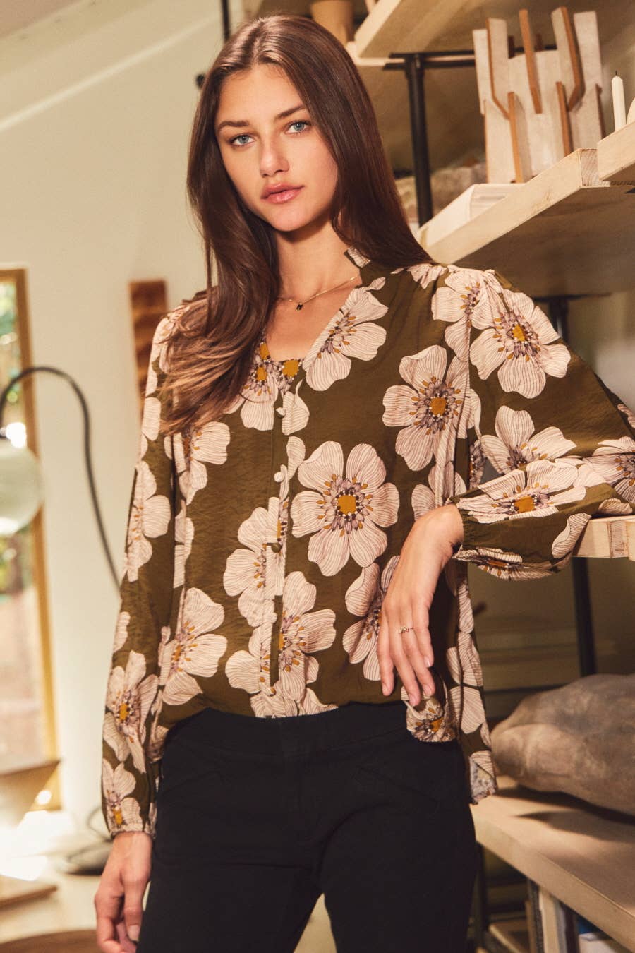 Plus Floral-printed Woven Blouse