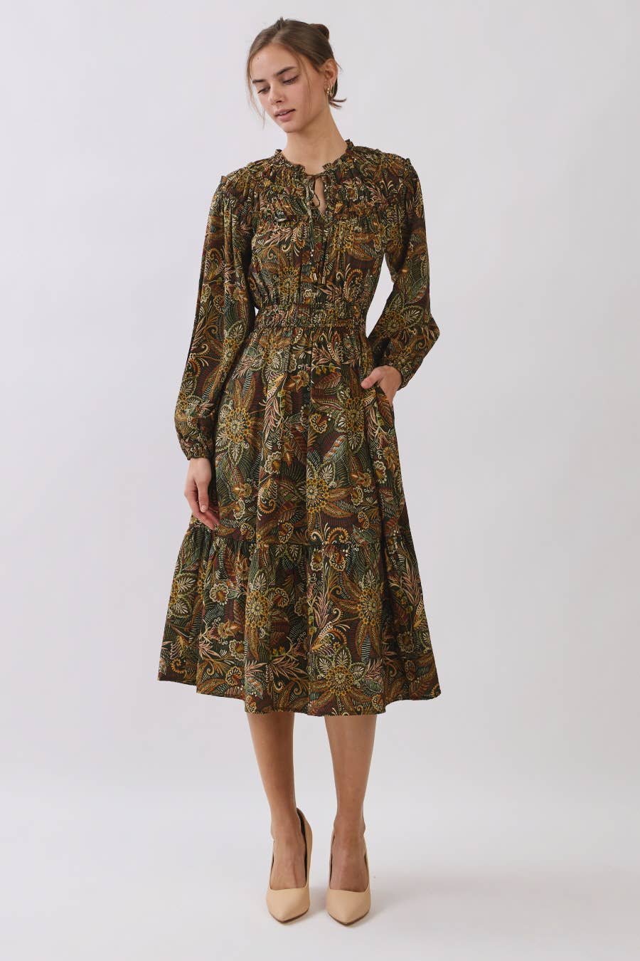 Plus Floral Paisley Print Tiered Mini Dress