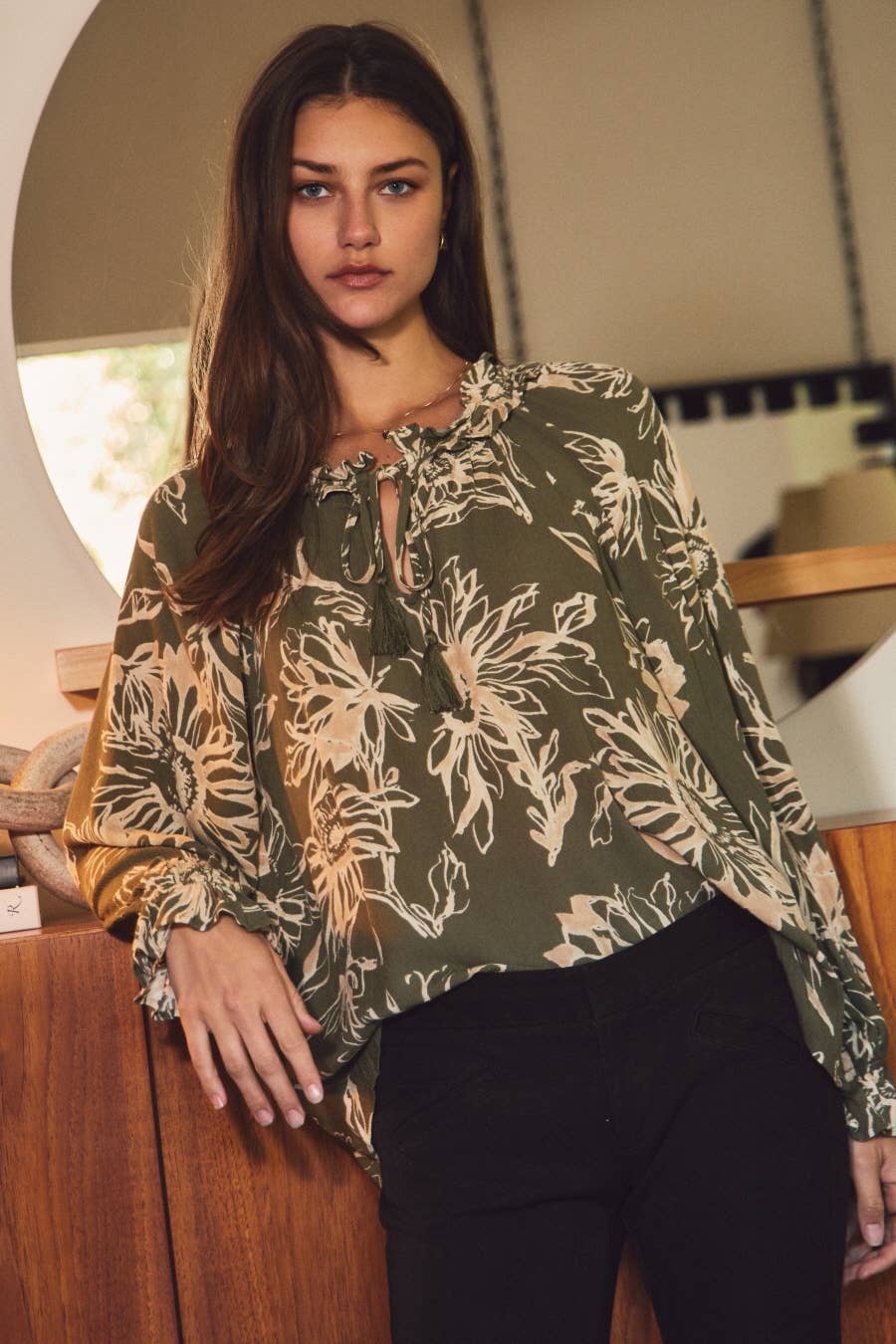 Plus Floral Print Peasant Blouse