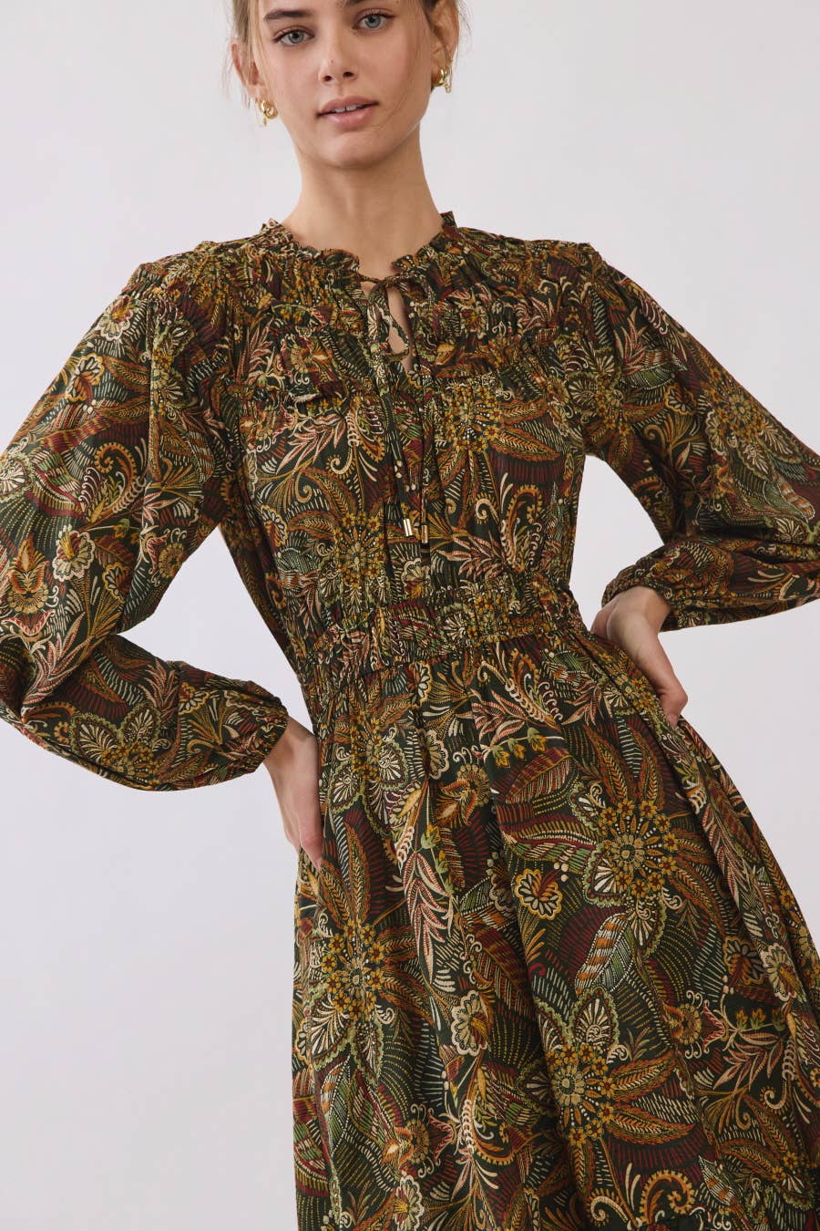 Plus Floral Paisley Print Tiered Mini Dress