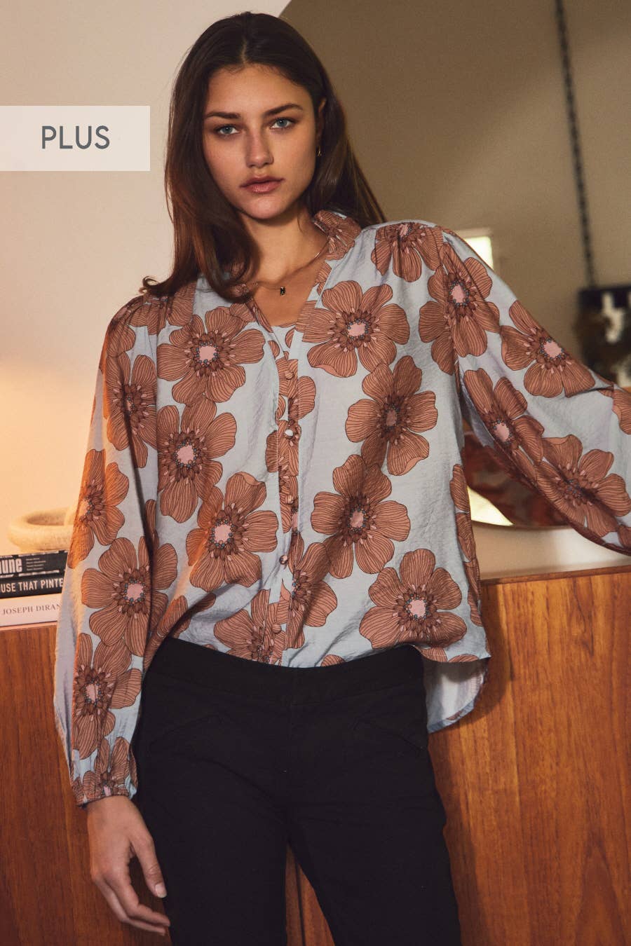 Plus Floral-printed Woven Blouse