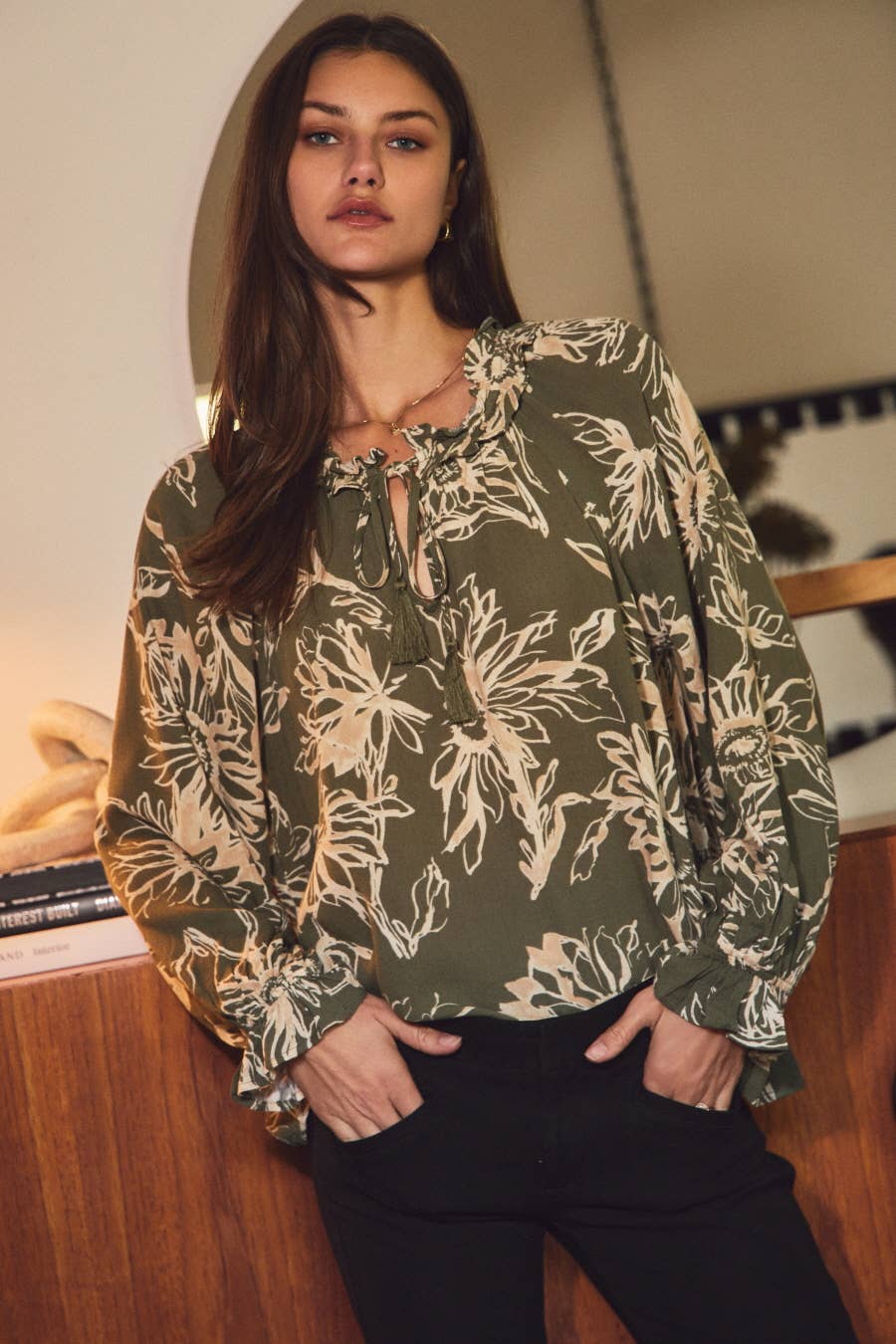 Plus Floral Print Peasant Blouse