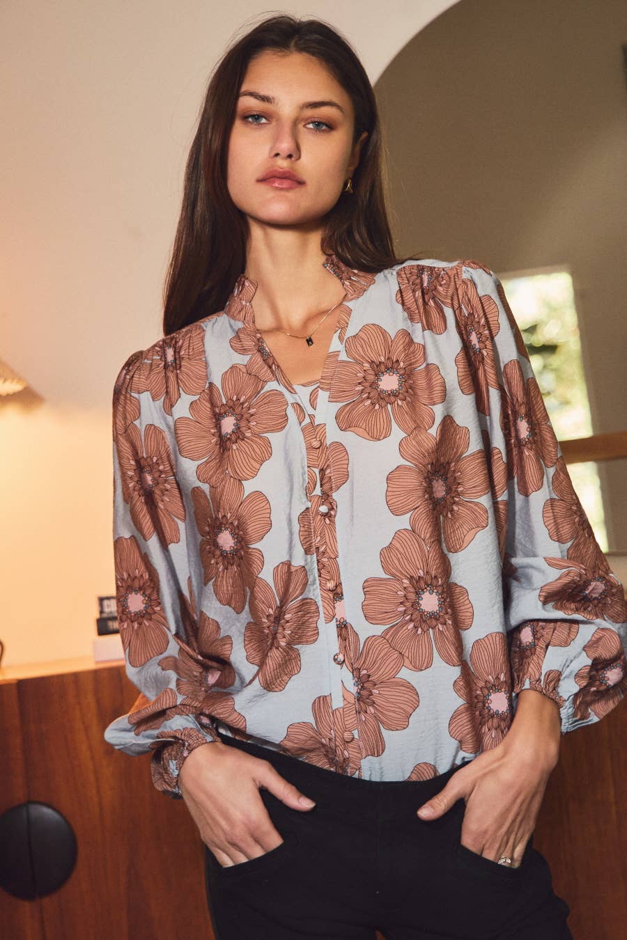 Plus Floral-printed Woven Blouse