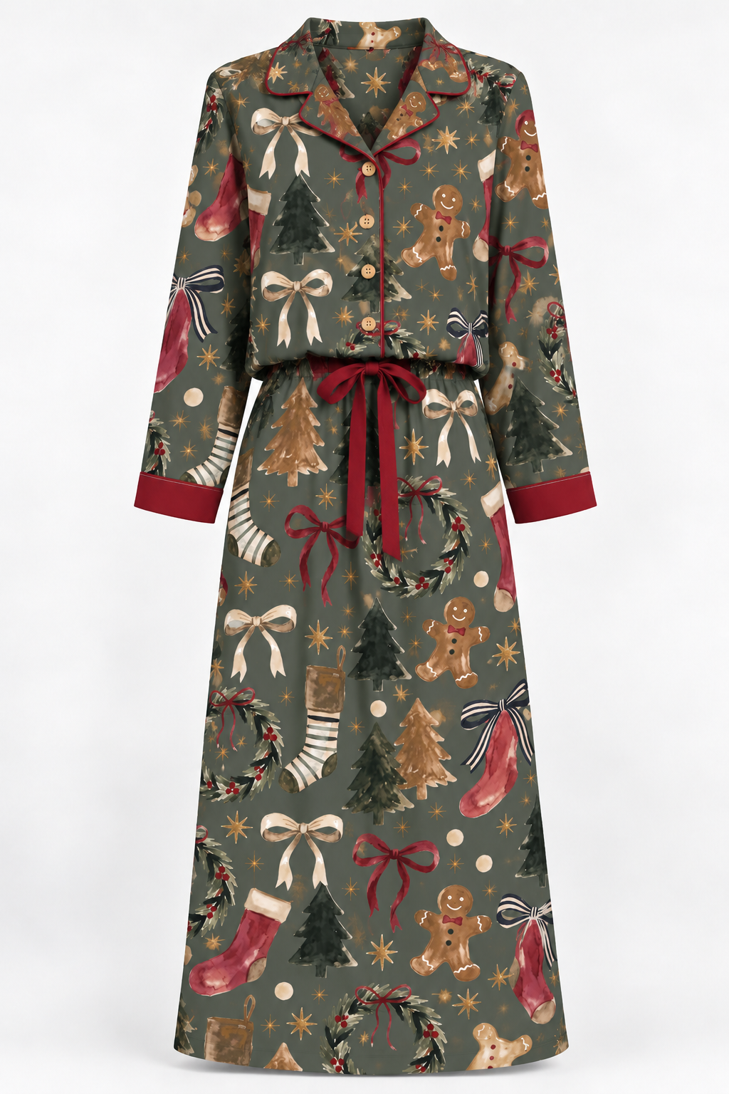 PREORDER Ladies Button Front Sleep Set 31in Christmas