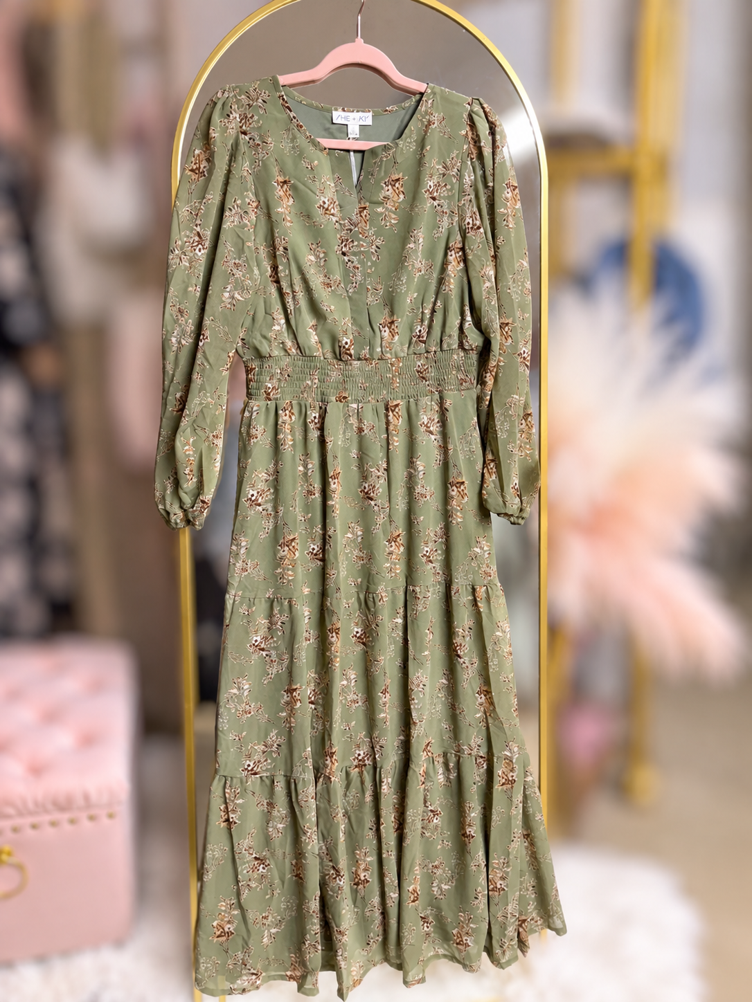 The Chiffon Bouquets Dress in Green