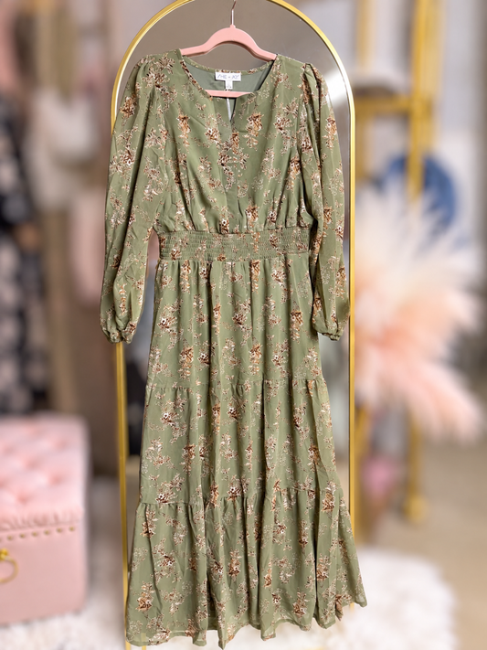 The Chiffon Bouquets Dress in Green