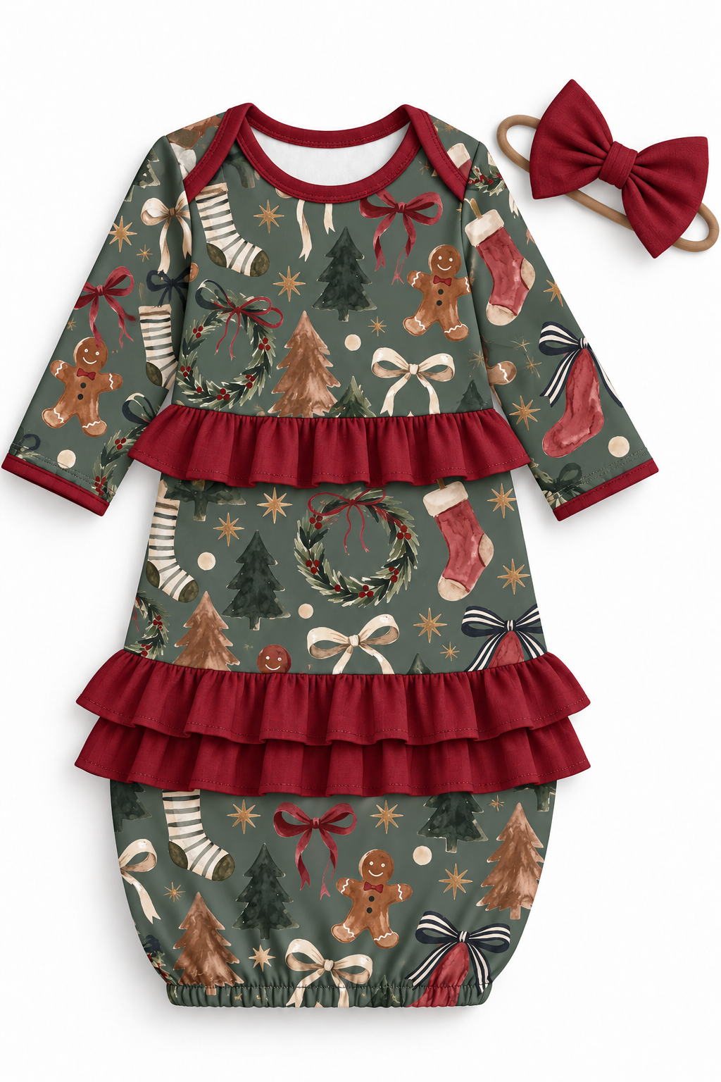 Infant Christmas Gown/Bow Set