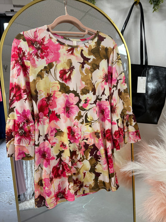 3/4 Sleeve Floral Layering Top