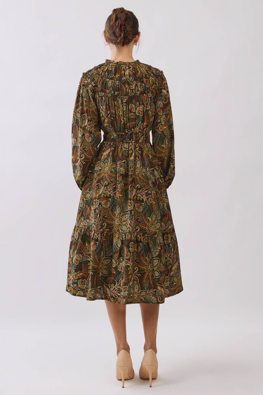 Plus Floral Paisley Print Tiered Mini Dress