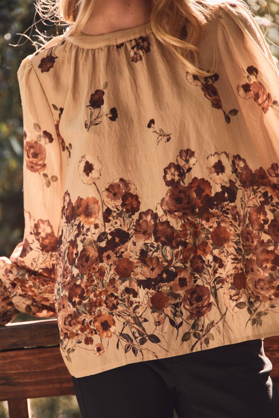 Plus Floral Border Printed Blouse