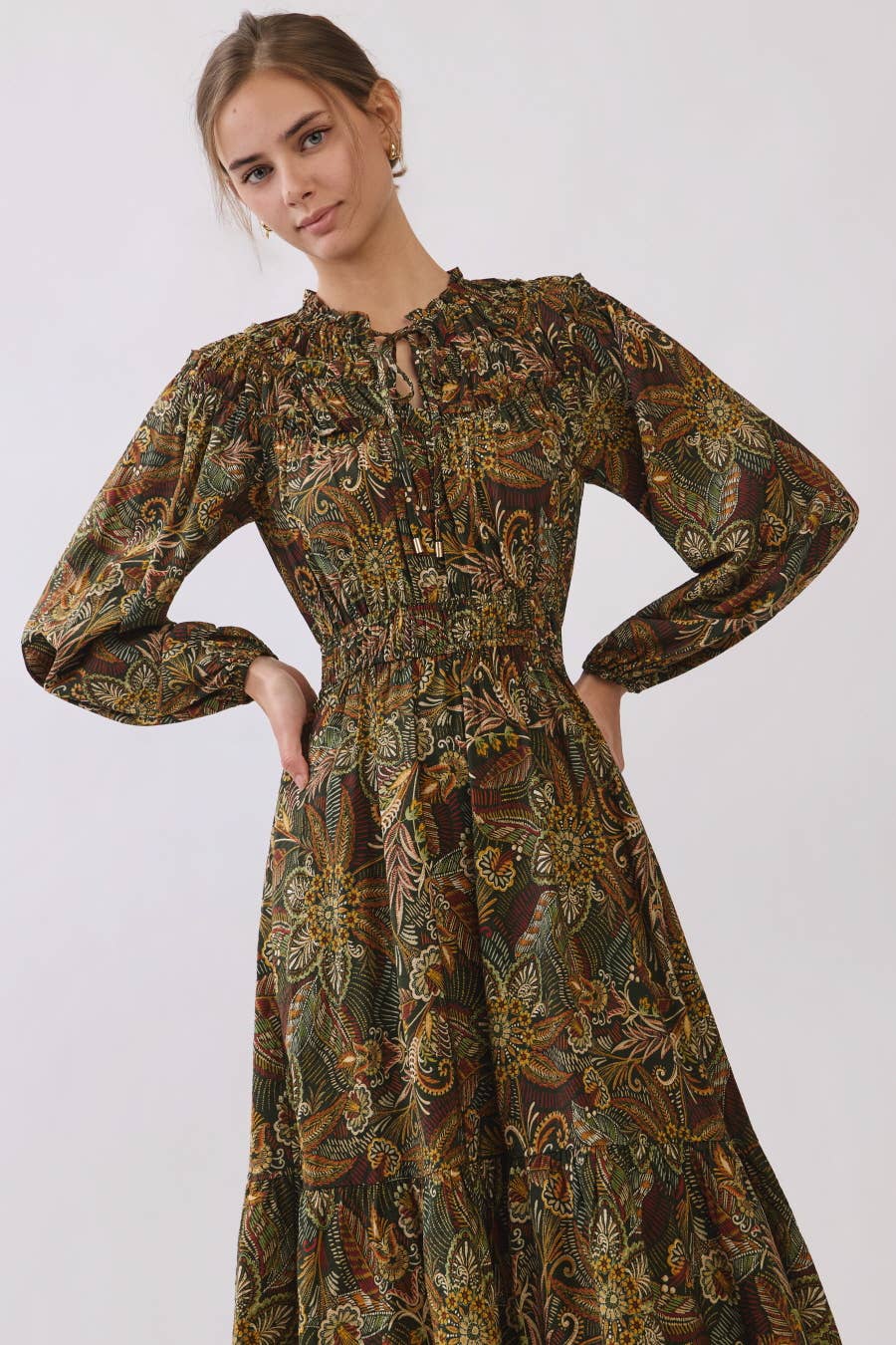 Floral Paisley Print Tiered Mini Dress