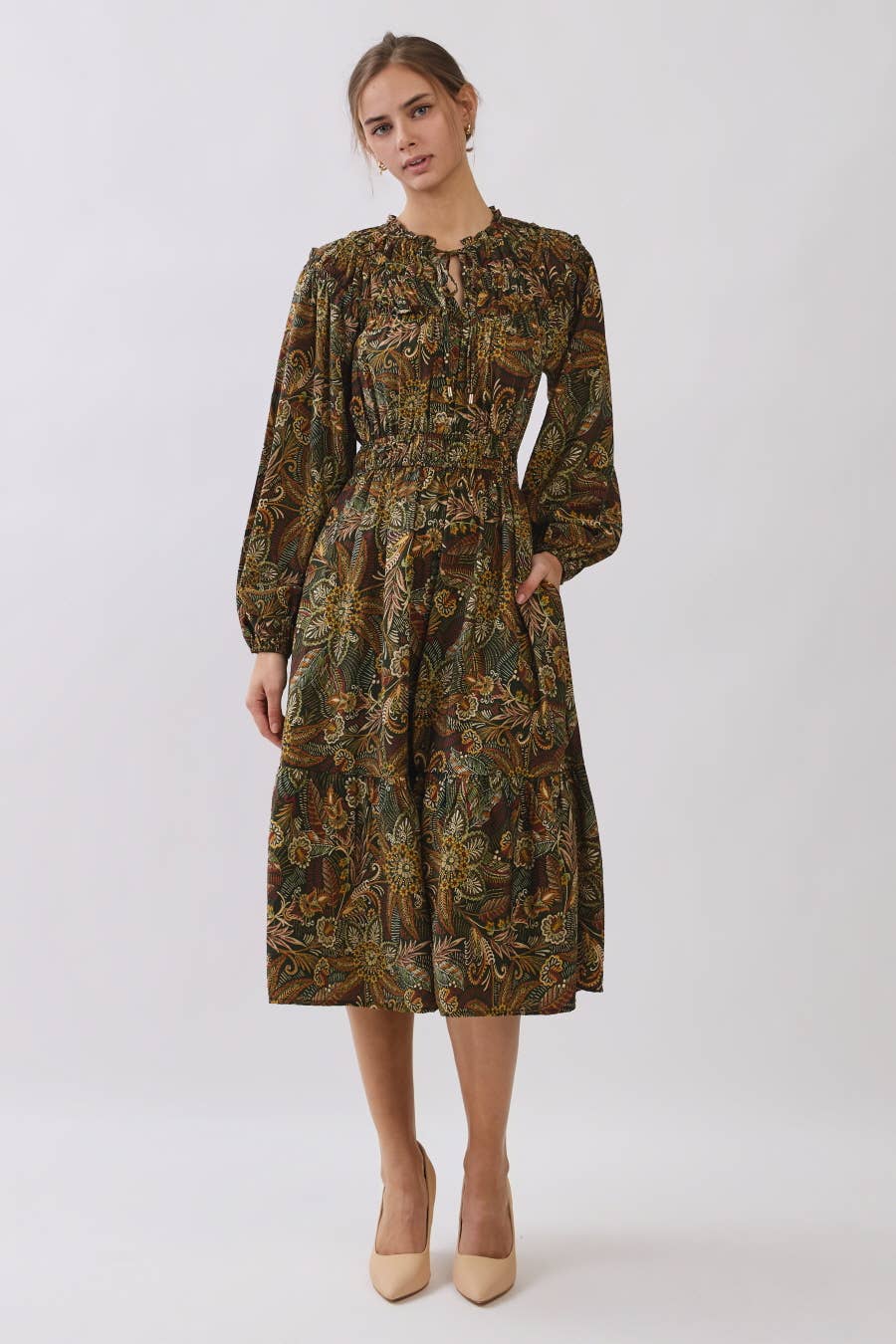 Plus Floral Paisley Print Tiered Mini Dress