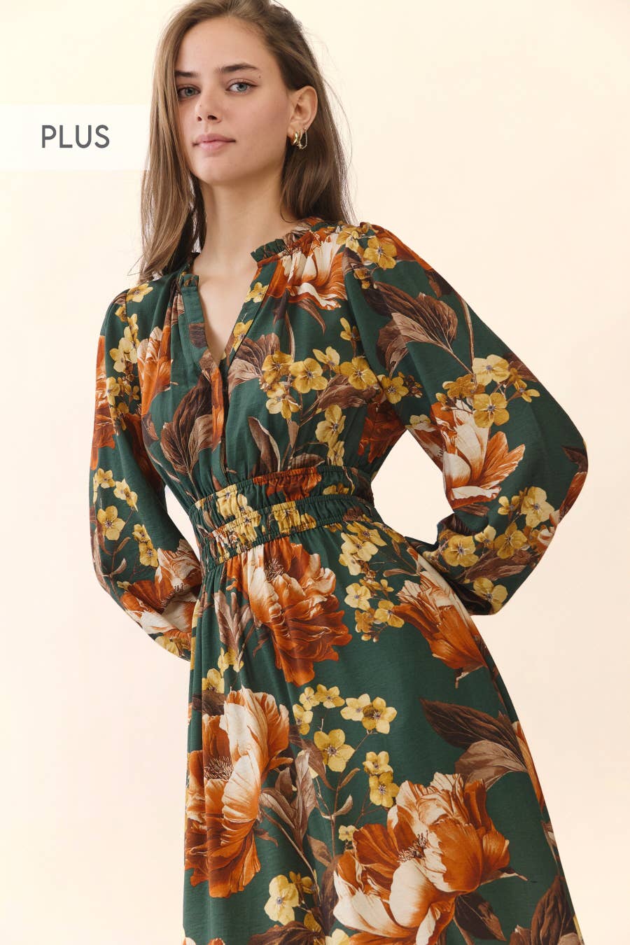 Plus Floral Print Midi Dress