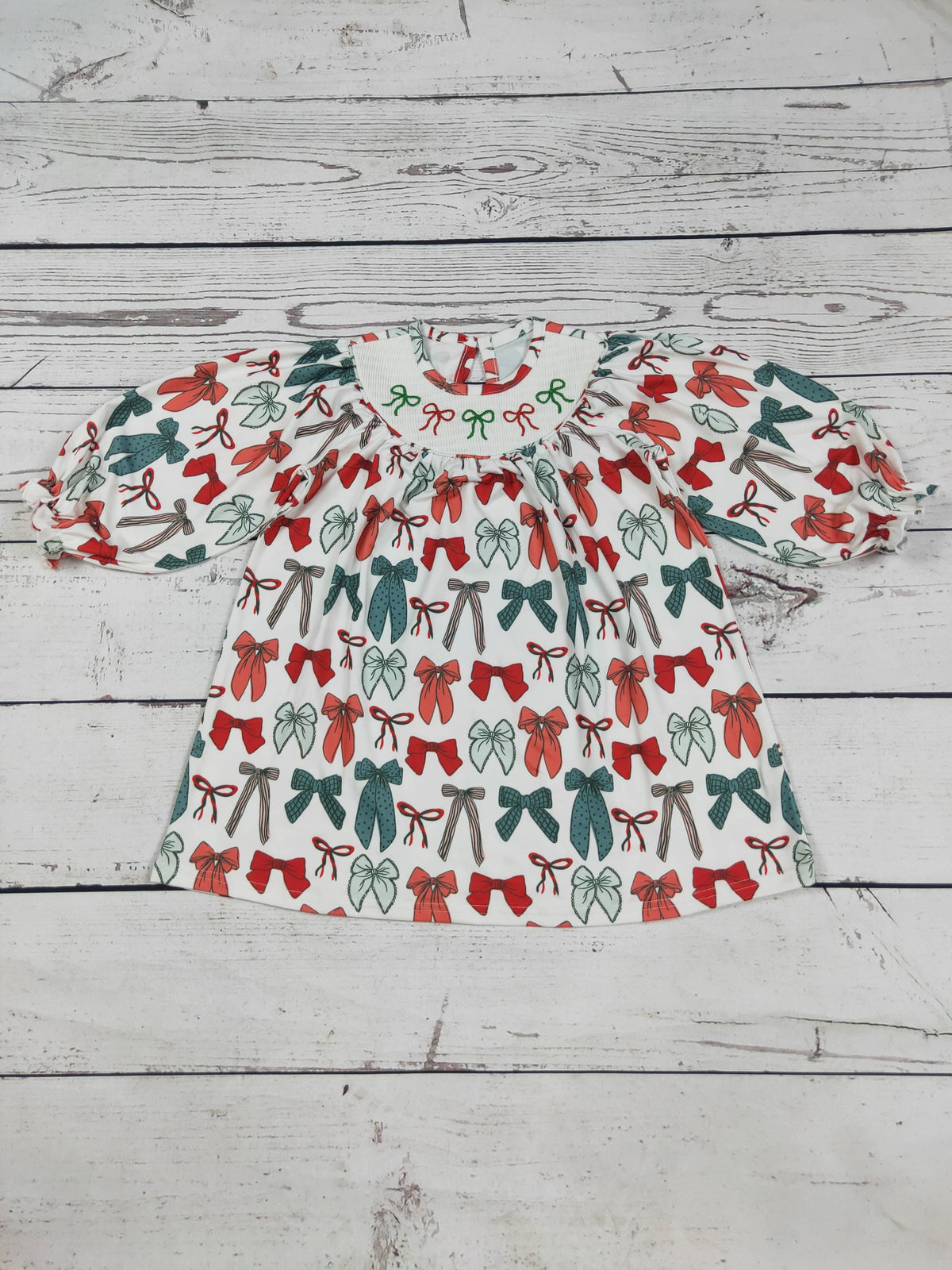 Bows Smocked Girls Christmas Dresses