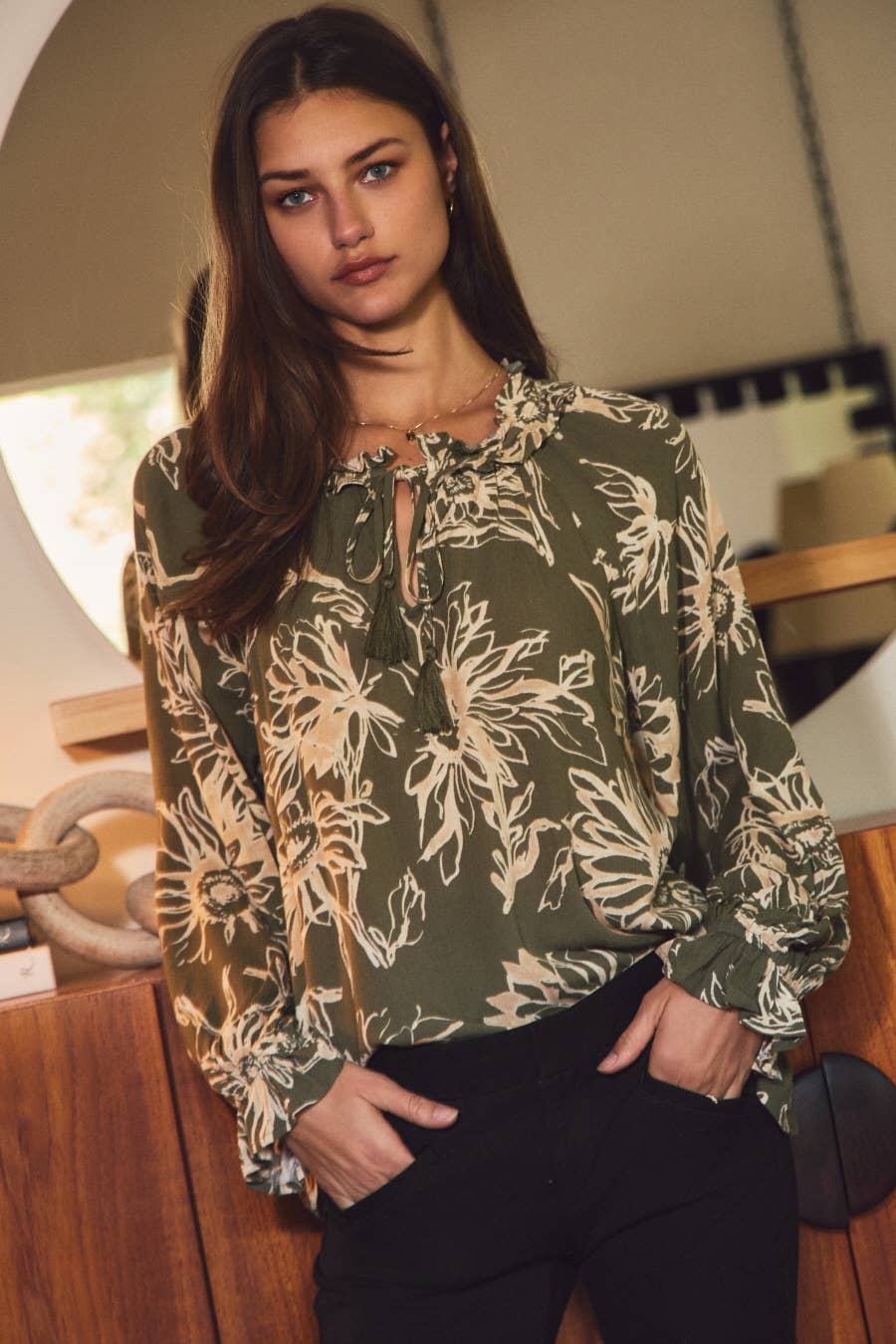 Plus Floral Print Peasant Blouse