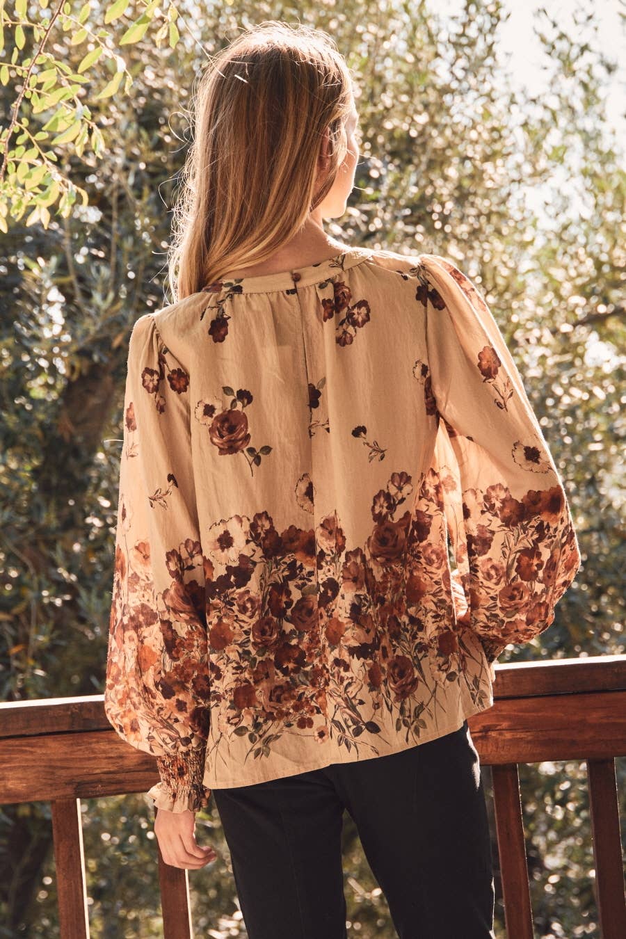 Plus Floral Border Printed Blouse